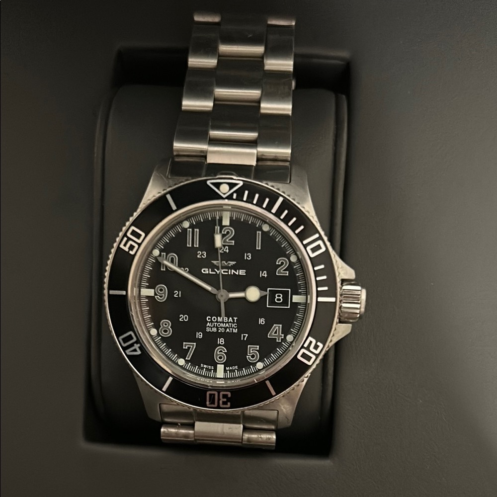 Glycine Combat Sub Automatic Watch - Black and Silver